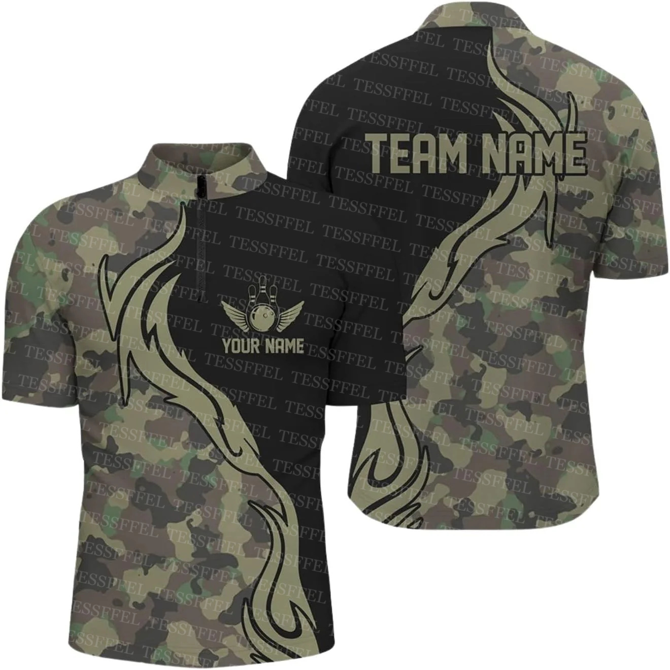 Short Sleeve Bowling Shirt Retro - 사용자 정의 이름 낙서 불꽃 스트라이크