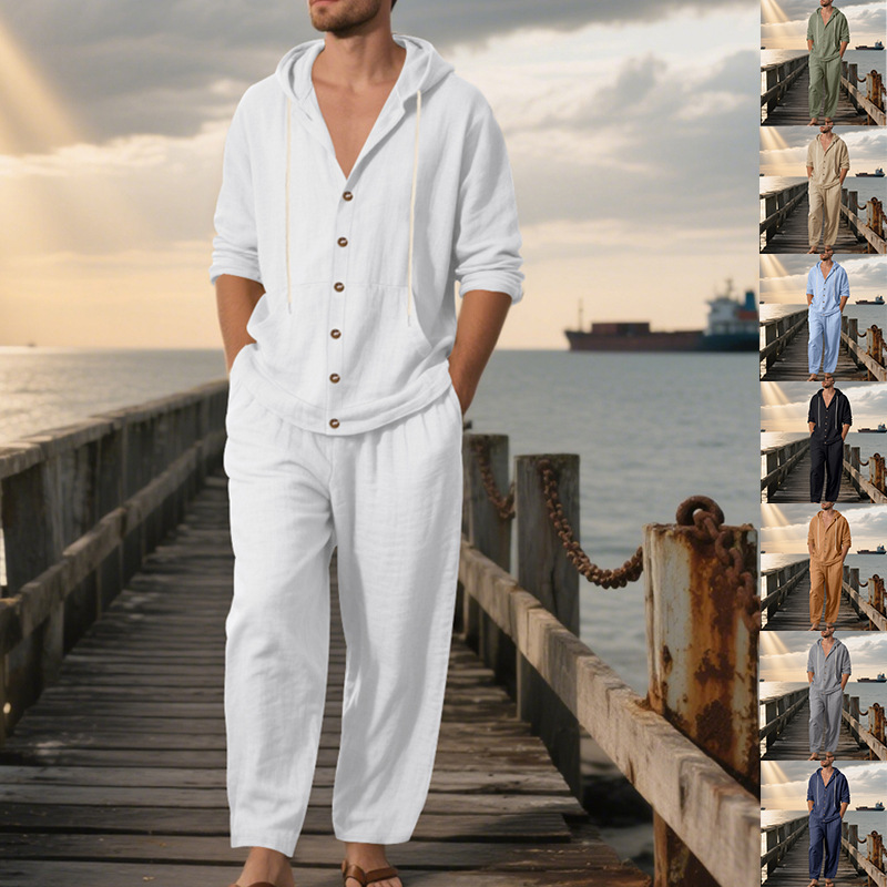 Mens Linen Shirt Long Sleeve - 여름 남성용 아메리칸 루즈핏 린넨 후드