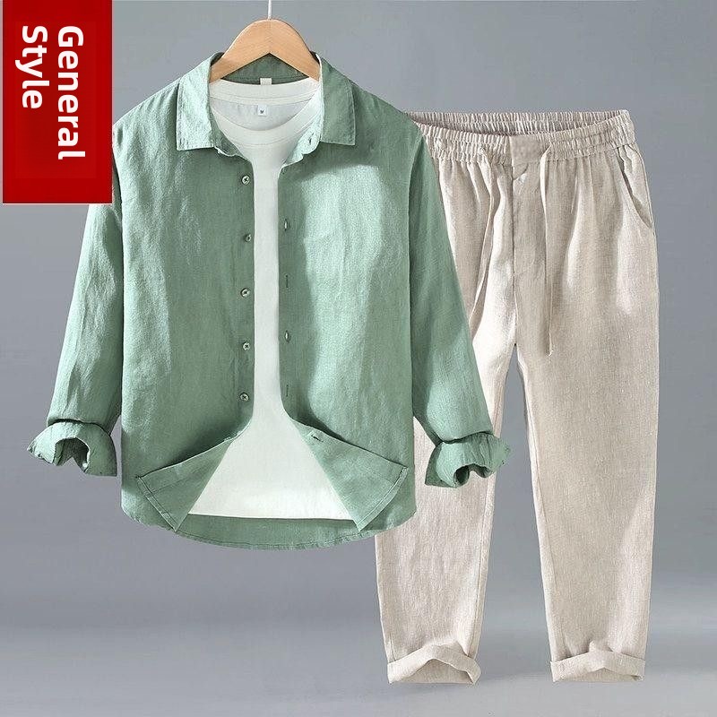 여름 면 린넨 셔츠 바지 세트 긴팔 턴다운 칼라 반팔  - Mens Linen Shirt Long Sleeve 리뷰 및 가격