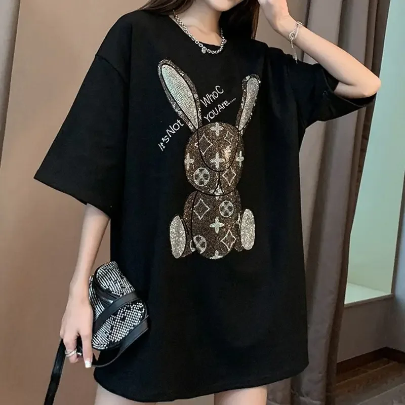 여성용 여름 캐주얼 티셔츠: 다이아몬드 카툰 프린트 반 - Shirts 리뷰 및 가격
