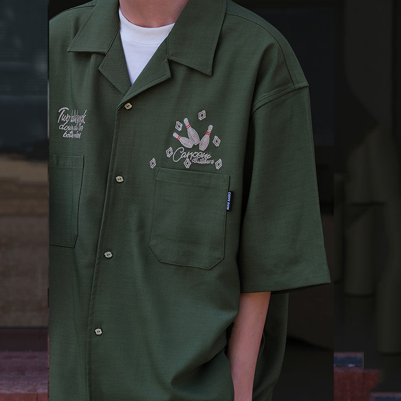 볼링 자수 녹색 툴링 레트로 쿠바 칼라 반팔 셔츠, 남 - Short Sleeve Bowling Shirt Retro 리뷰 및 가격