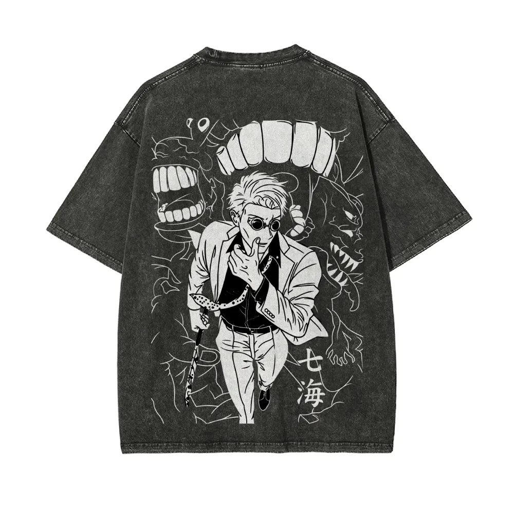 Kento Nanami T 셔츠 Jujutsu Kais - Acid Wash Vintage Graphic T Shirt 리뷰 및 가격