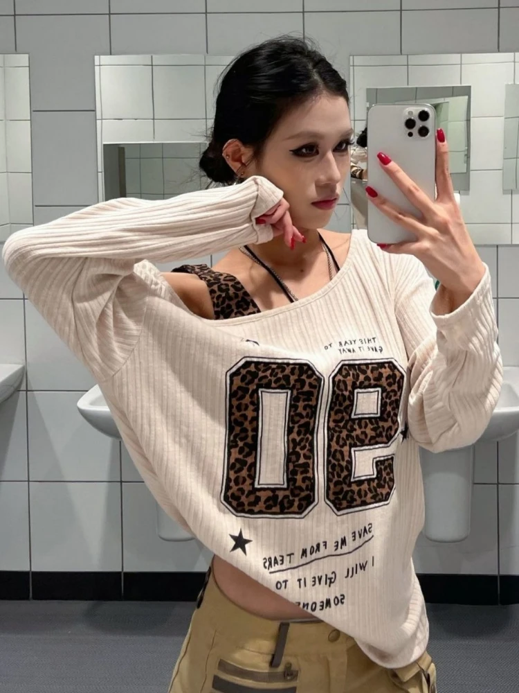 Y2K 패치워크 레오파드 프린트 티셔츠 여성 루즈핏 스 - T-Shirts 리뷰 및 가격
