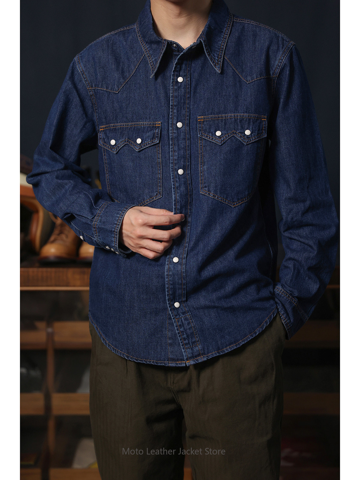 아메리칸 레트로 웨스턴 데님 셔츠 로우 데님 워싱 캐주 - Mens Western Denim Pearl Snap Shirt 리뷰 및 가격