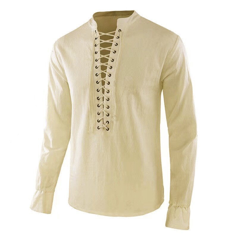 남성용 르네상스 셔츠 해적 중세 바이킹 탑 린넨 긴팔  - Mens Linen Shirt Long Sleeve 리뷰 및 가격